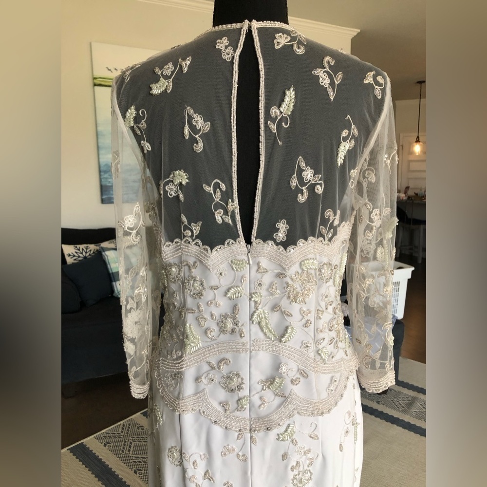 Montage Mon Cheri Gown Baby Blue Light Gray Long Sleeve Beaded Illusion MOB - Picture 6 of 17